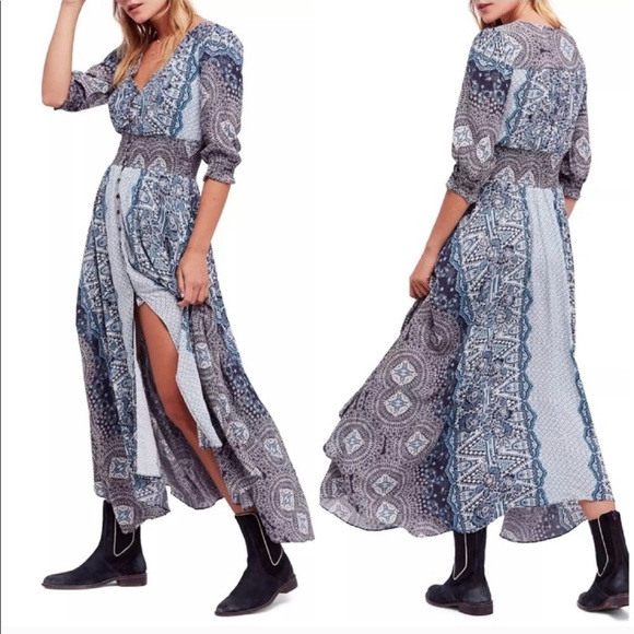 ❌SOLD❌ Free People Mexicali blue boho rose Dress - Picture 2 of 5